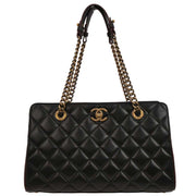 Chanel Black Lambskin Tote Chain Handbag 153994