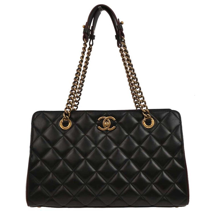 Chanel Black Lambskin Tote Chain Handbag 153994