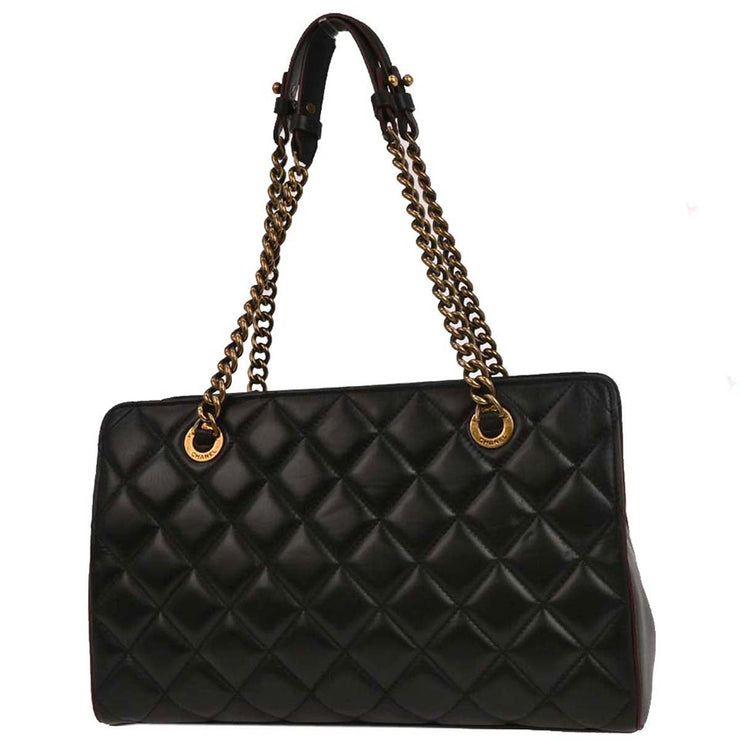 Chanel Black Lambskin Tote Chain Handbag 153994