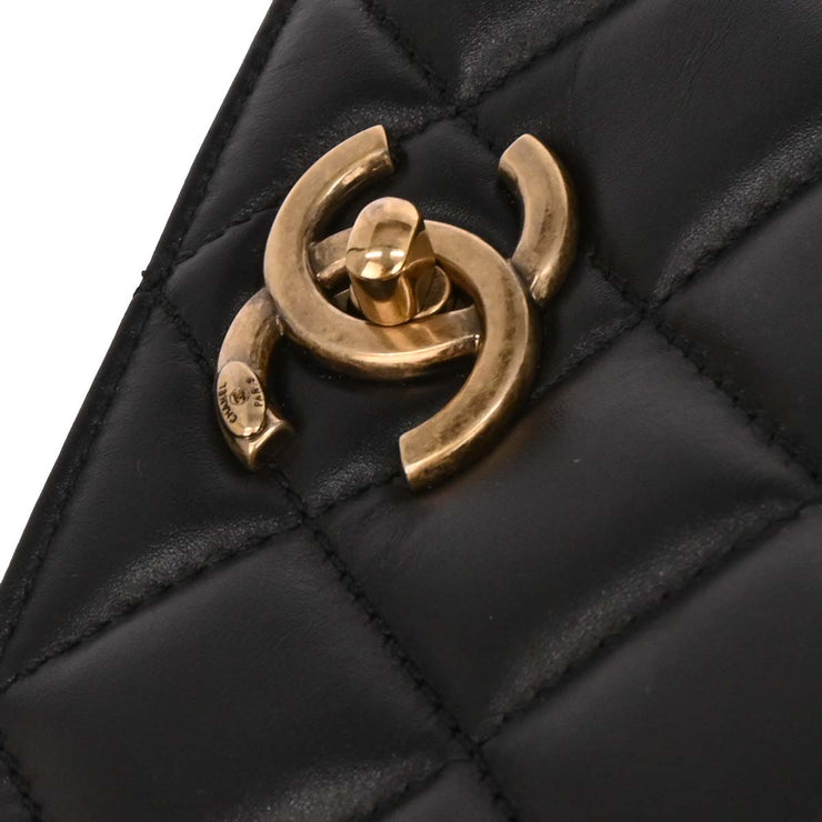 Chanel Black Lambskin Tote Chain Handbag 153994