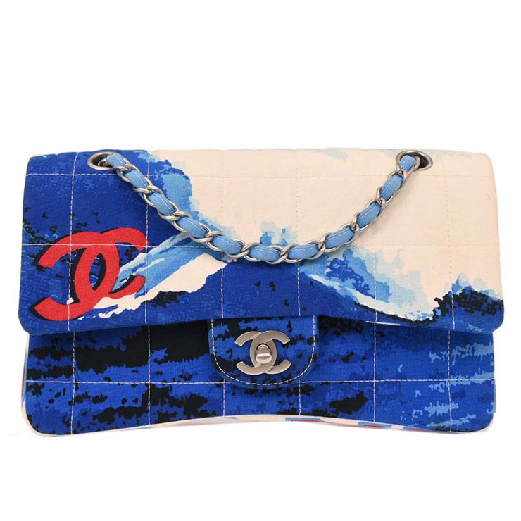 Chanel Blue Canvas Surf Line Choco Bar Shoulder Bag 153997