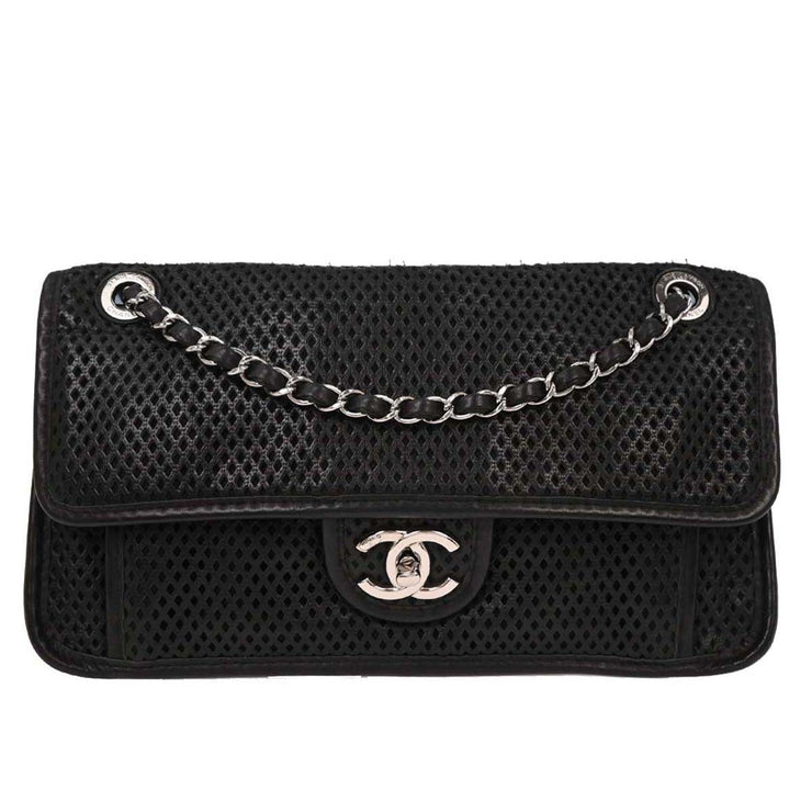 Chanel Black Perforated Calfskin Up in the Air Shoulder Bag 153999