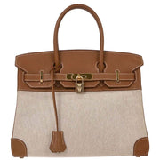 Hermes Beige Gold Toile H Courchevel Birkin 30 Handbag  Square: E 24. 154000