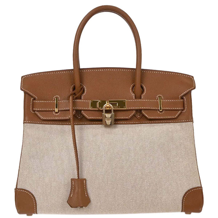 Hermes Beige Gold Toile H Courchevel Birkin 30 Handbag  Square: E 24. 154000