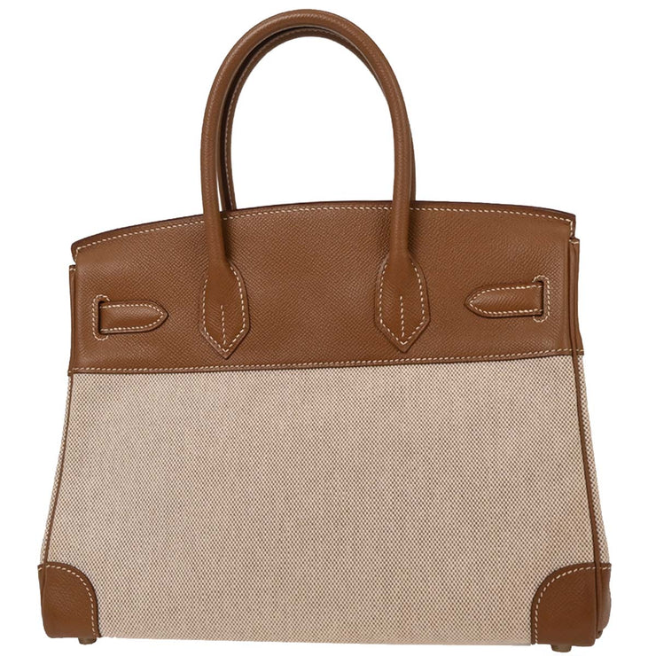 Hermes Beige Gold Toile H Courchevel Birkin 30 Handbag  Square: E 24. 154000