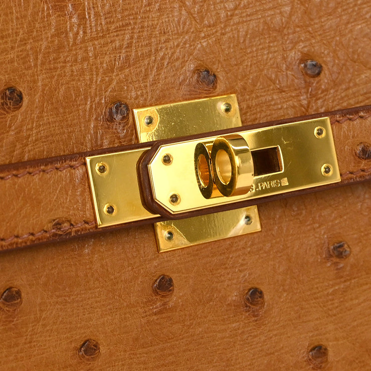 Hermes * Chestnut Ostrich Kelly Sport MM Shoulder Bag  Square: F 35.X 154001