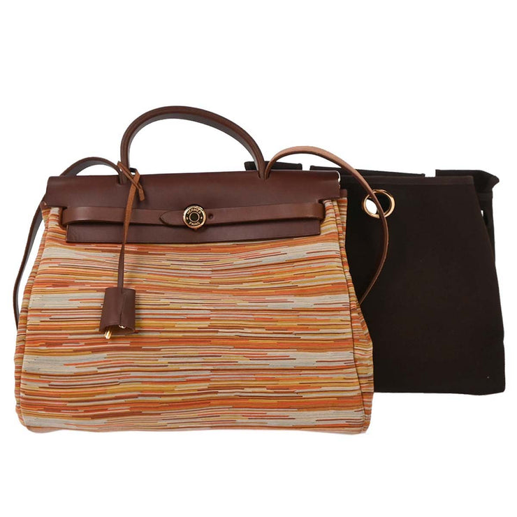 Hermes Havane Vibrato Toile Officier Herbag PM 2 in 1 2way Handbag C  Square: F 154006