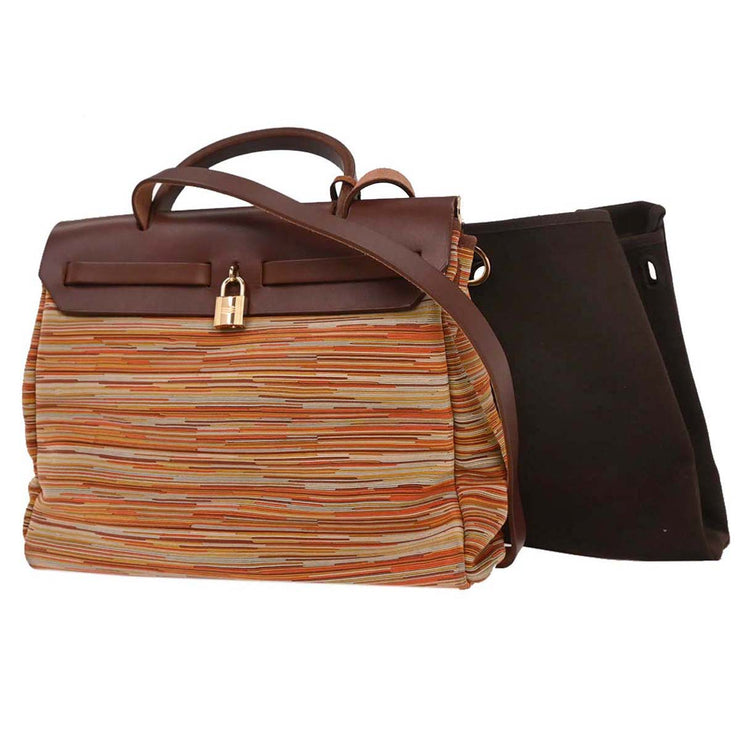 Hermes Havane Vibrato Toile Officier Herbag PM 2 in 1 2way Handbag C  Square: F 154006