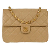 Chanel Beige Lambskin Classic Square Flap Shoulder Bag 20 154011