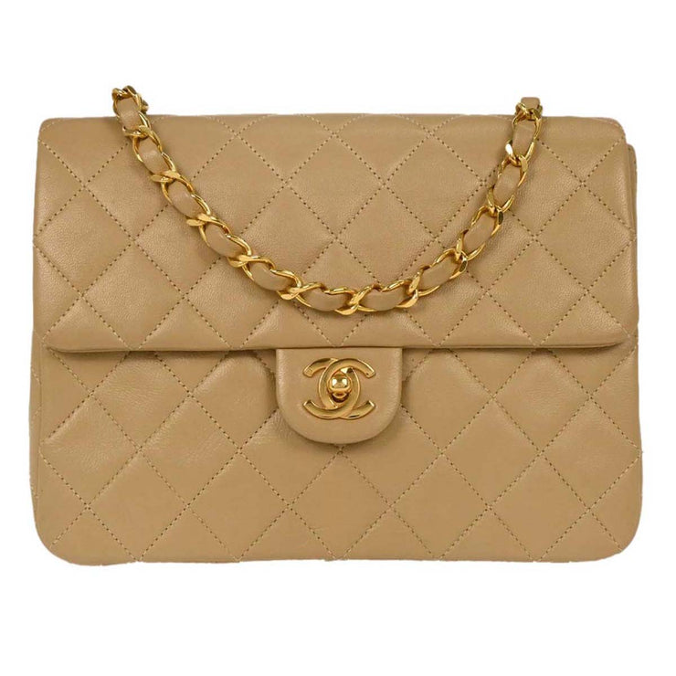 Chanel Beige Lambskin Classic Square Flap Shoulder Bag 20 154011