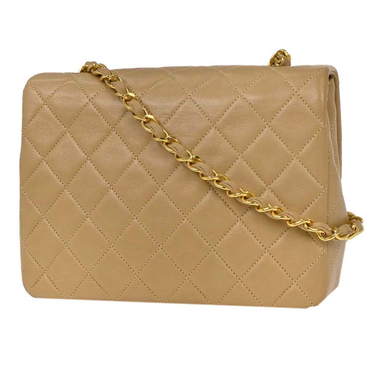 Chanel Beige Lambskin Classic Square Flap Shoulder Bag 20 154011