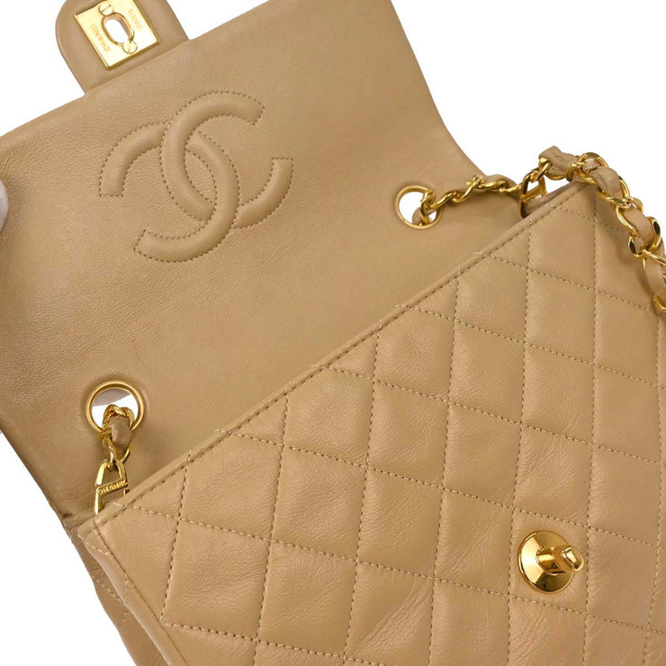 Chanel Beige Lambskin Classic Square Flap Shoulder Bag 20 154011