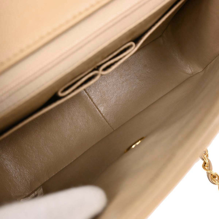 Chanel Beige Lambskin Classic Square Flap Shoulder Bag 20 154011