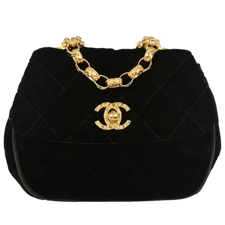 Chanel Black Velvet Shoulder Bag 154013