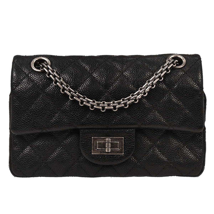 Chanel Black Calfskin 2.55 Double Flap Shoulder Bag 154015