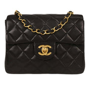 Chanel Black Lambskin Mini Classic Square Flap Shoulder Bag 17 154016