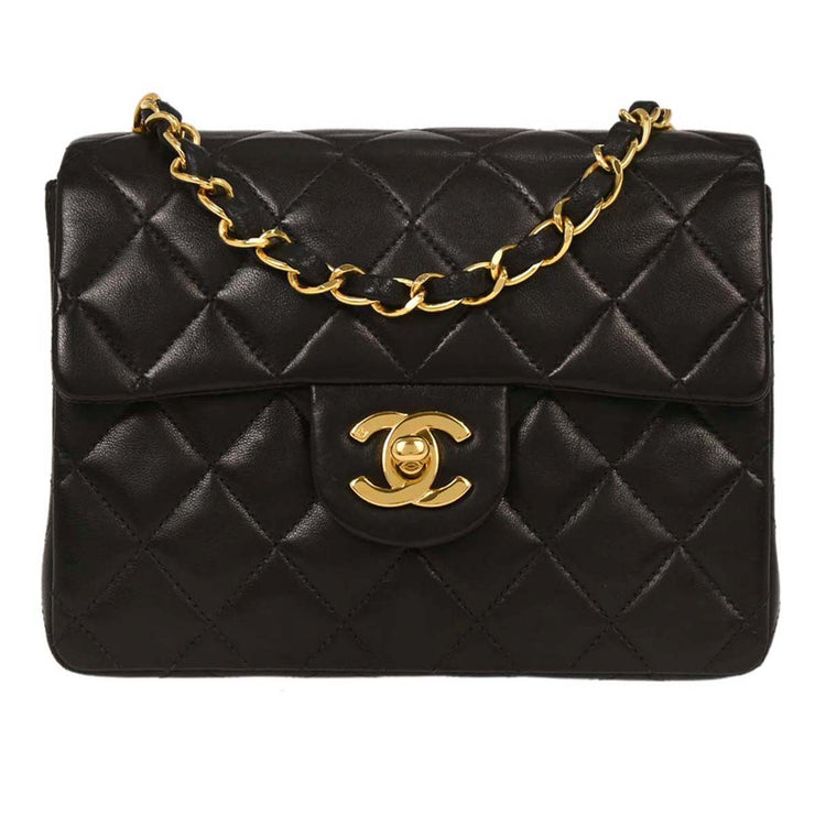 Chanel Black Lambskin Mini Classic Square Flap Shoulder Bag 17 154016