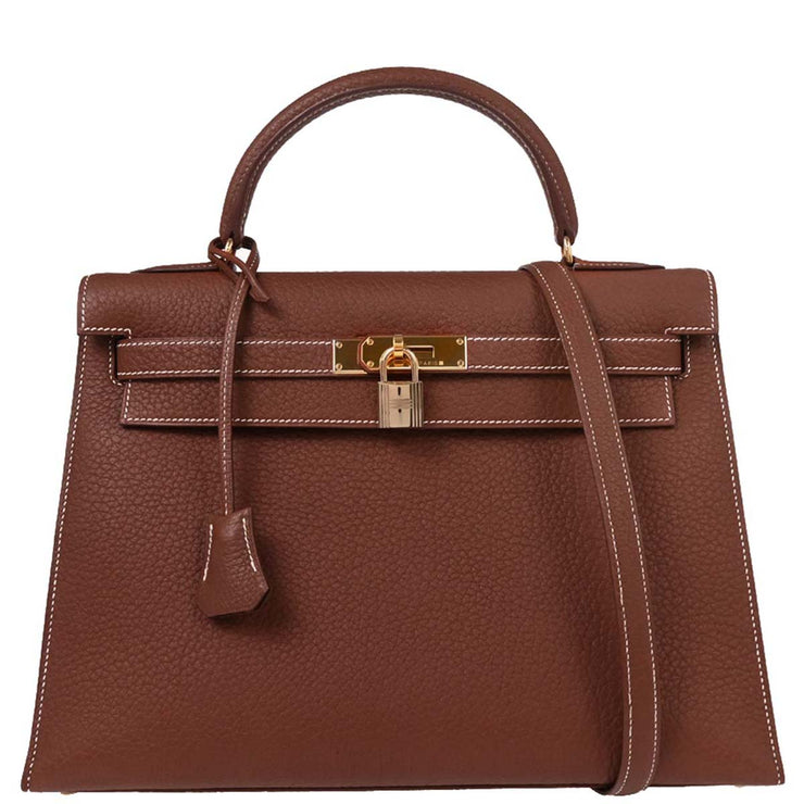 Hermes Brique Togo Kelly 32 Sellier Handbag  Square: C 6 154019