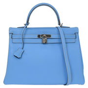 Hermes Blue Aztec Epsom Kelly 35 Retourne 2way Handbag 27N Square: O 154020