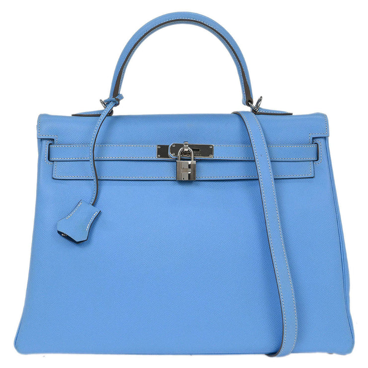 Hermes Blue Aztec Epsom Kelly 35 Retourne 2way Handbag 27N Square: O 154020
