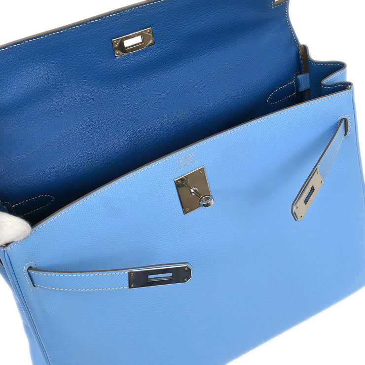 Hermes Blue Aztec Epsom Kelly 35 Retourne 2way Handbag 27N Square: O 154020