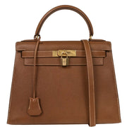 Hermes Gold Courchevel Kelly 28 Sellier 2way Handbag  Circle:X 154021