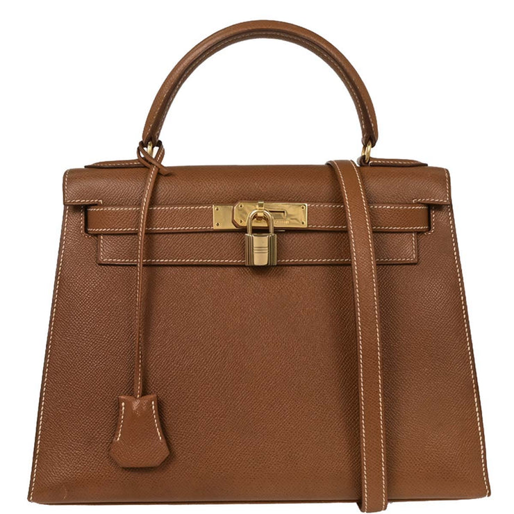 Hermes Gold Courchevel Kelly 28 Sellier 2way Handbag  Circle:X 154021