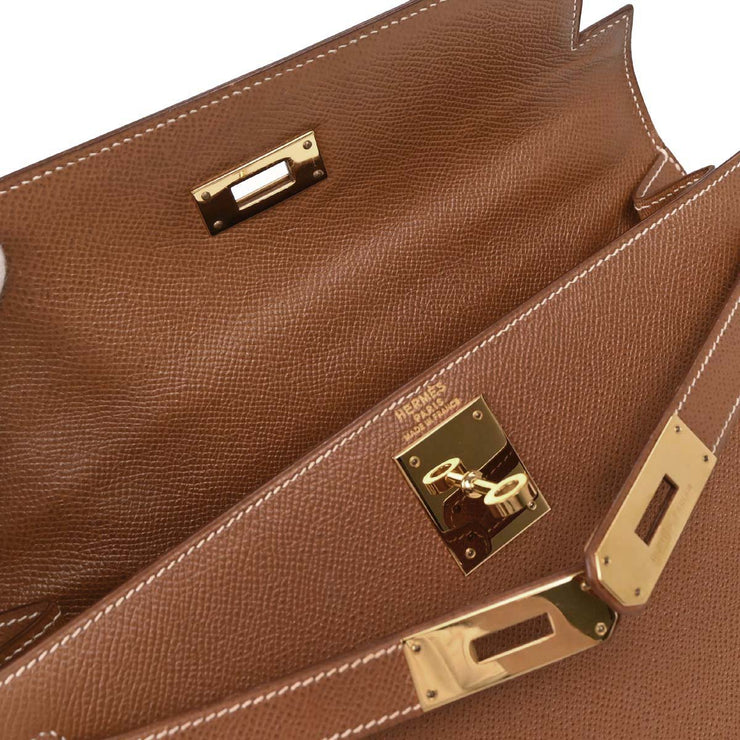 Hermes Gold Courchevel Kelly 28 Sellier 2way Handbag  Circle:X 154021