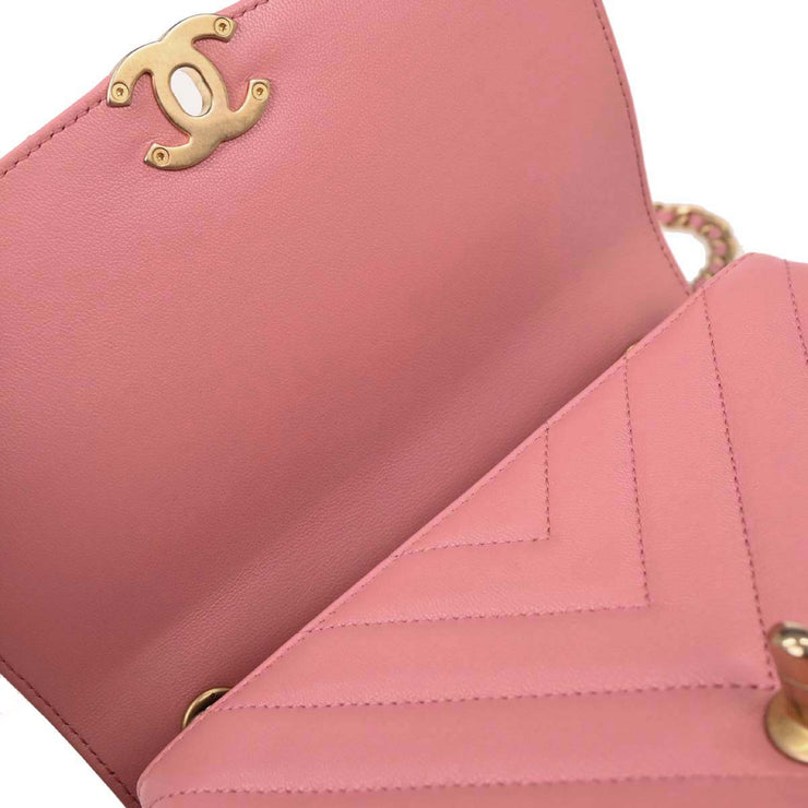 Chanel Pink Calfskin Chevron 2way Handbag 154025