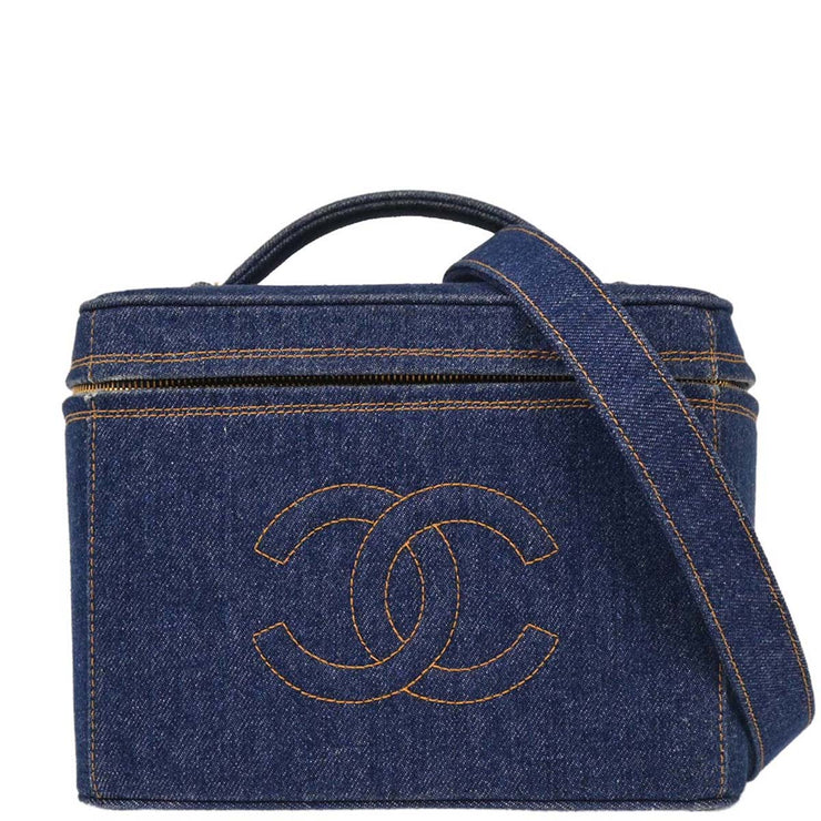 Chanel Blue Denim Vanity 2way Handbag 154027