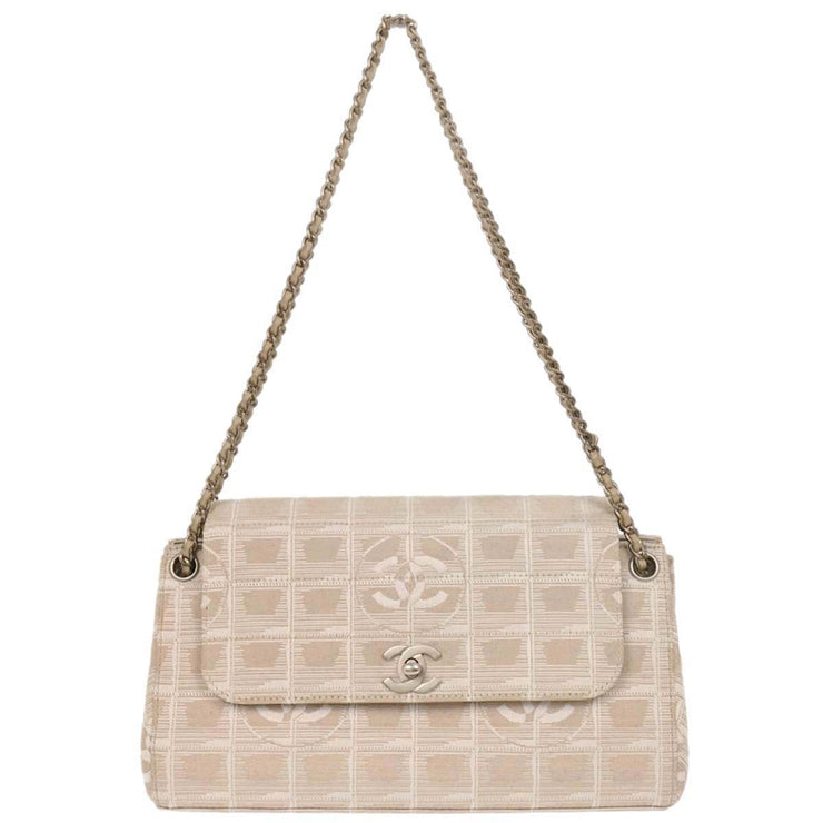 Chanel White Jacquard Nylon Travel Line Shoulder Bag 154034