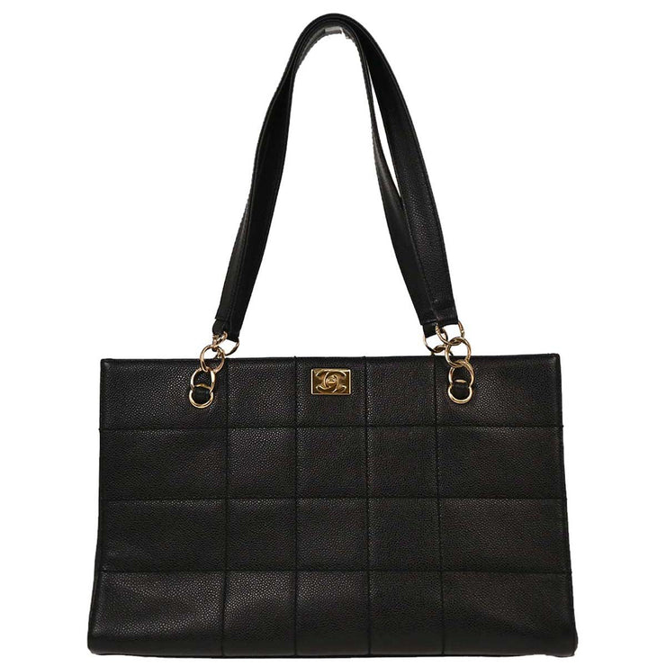 Chanel Black Calfskin Choco Bar Tote Handbag 154038