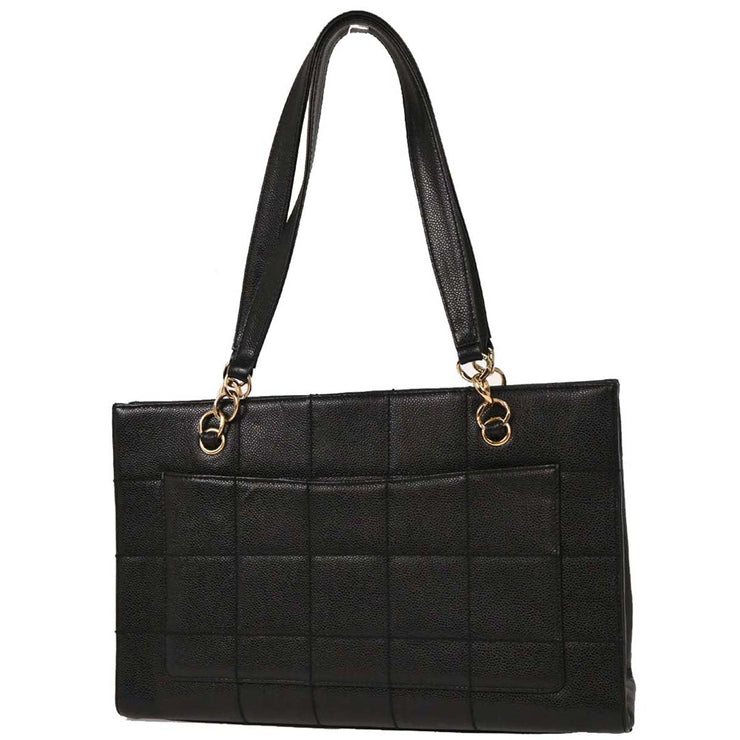 Chanel Black Calfskin Choco Bar Tote Handbag 154038