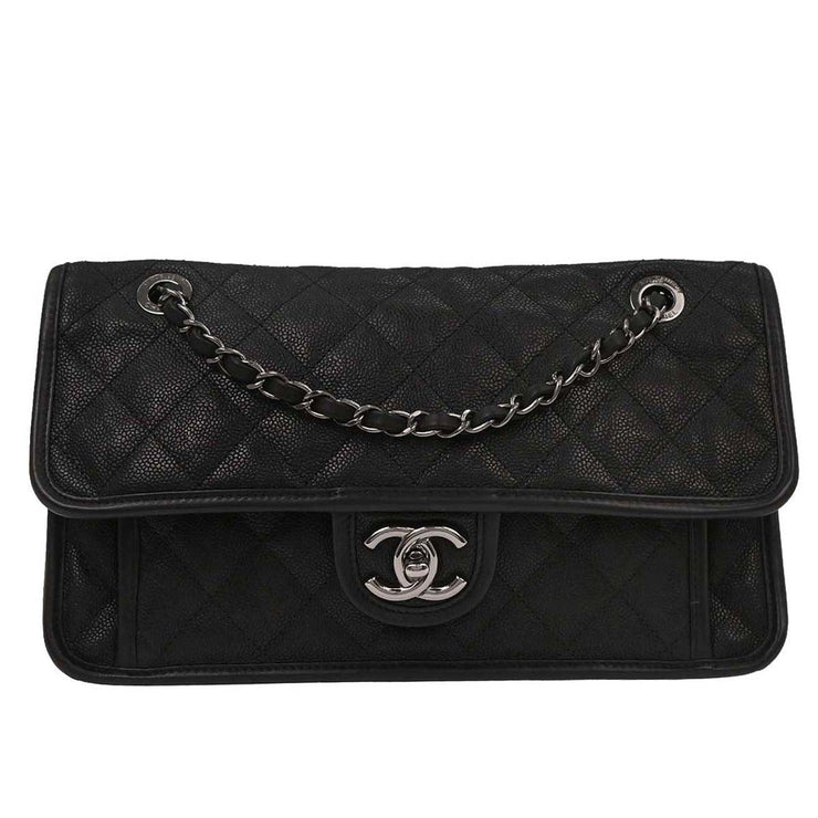 Chanel Black Calfskin French Riviera Shoulder Bag 154040