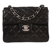 Chanel Black Lambskin Mini Classic Square Flap Shoulder Bag 17 154041