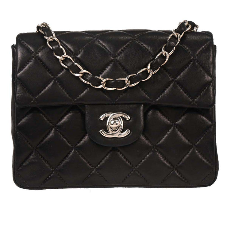 Chanel Black Lambskin Mini Classic Square Flap Shoulder Bag 17 154041