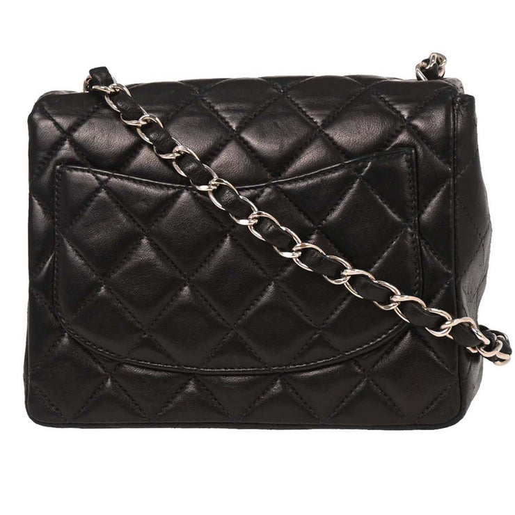 Chanel Black Lambskin Mini Classic Square Flap Shoulder Bag 17 154041
