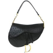 Christian Dior * Black Ostrich Saddle Handbag RU0050 154042