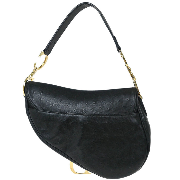 Christian Dior * Black Ostrich Saddle Handbag RU0050 154042