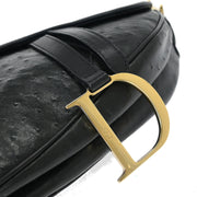 Christian Dior * Black Ostrich Saddle Handbag RU0050 154042
