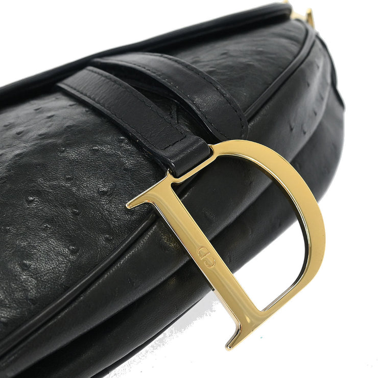 Christian Dior * Black Ostrich Saddle Handbag RU0050 154042