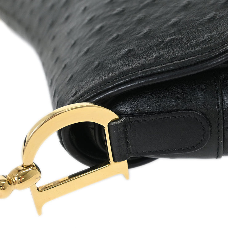 Christian Dior * Black Ostrich Saddle Handbag RU0050 154042