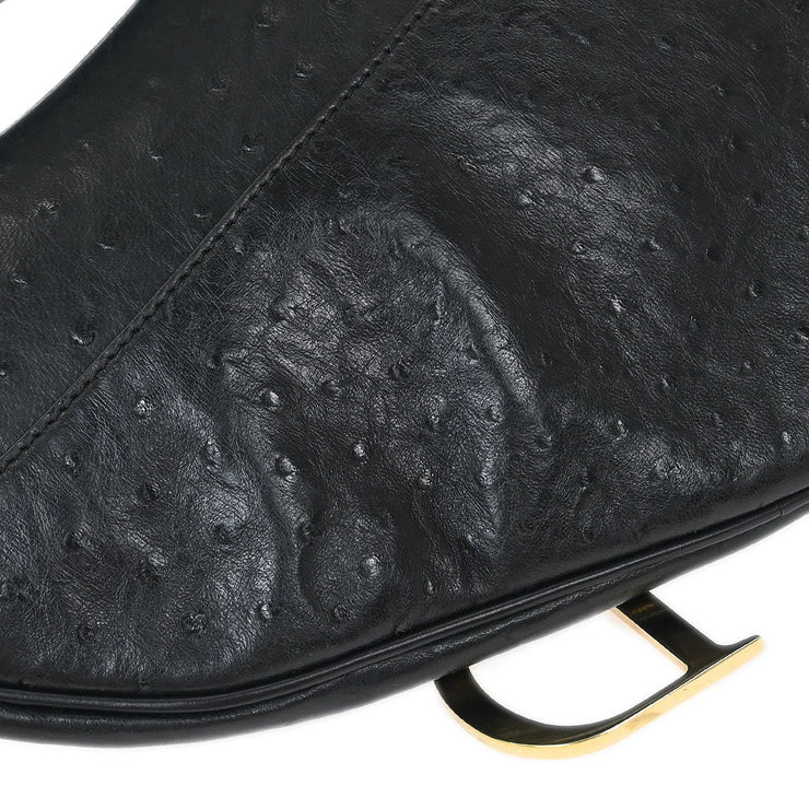 Christian Dior * Black Ostrich Saddle Handbag RU0050 154042