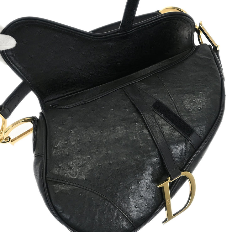 Christian Dior * Black Ostrich Saddle Handbag RU0050 154042