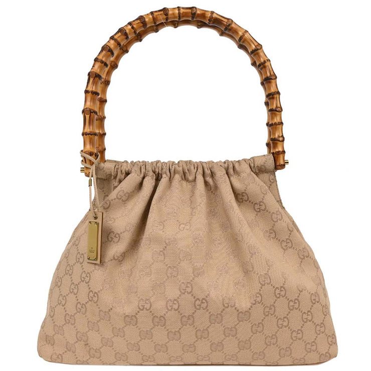 Gucci Beige Canvas Bamboo GG Handbag 92708 001998 154047