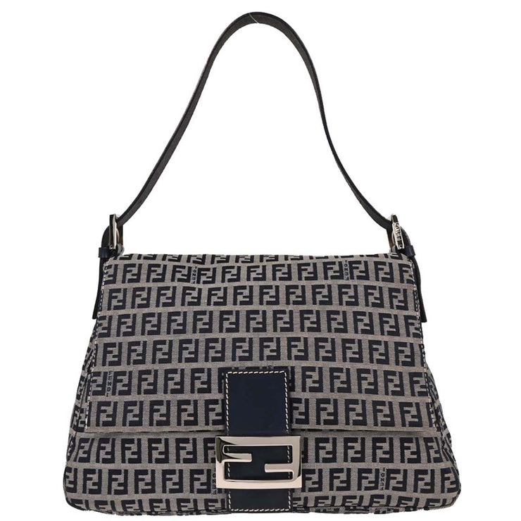 Fendi Navy Gray Zucchino Mamma Baguette Handbag 2348 26325-018 154048