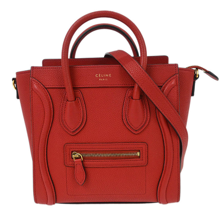Celine Red Leather Nano Luggage Tote Handbag U-AT-5116 U-CU-0117 154053