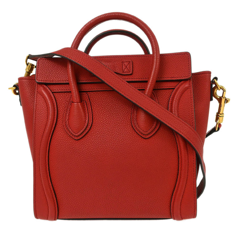 Celine Red Leather Nano Luggage Tote Handbag U-AT-5116 U-CU-0117 154053