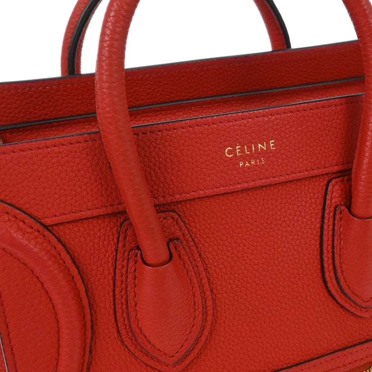 Celine Red Leather Nano Luggage Tote Handbag U-AT-5116 U-CU-0117 154053