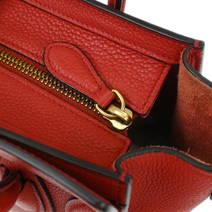 Celine Red Leather Nano Luggage Tote Handbag U-AT-5116 U-CU-0117 154053